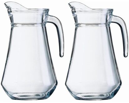 2x Schenkkan van glas 1 liter van 20 cm - Schenkkannen Transparant