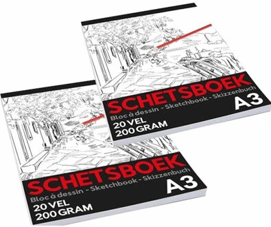 2x Schetsboeken/tekenboeken 20 bladzijdes 200 grams - Schetsboeken