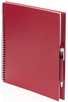 2x Schetsboeken/tekenboeken rood A4 formaat 80 vellen inclusief pennen