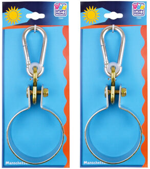 2x Schommelhaken met bevestigingsring en karabijnhaak 10 cm - Schommelhaken Zilverkleurig