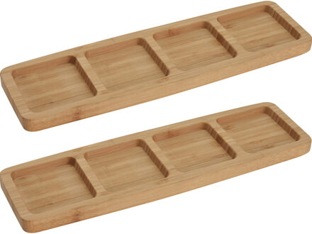 2x Serveerplanken/borden 4-vaks van bamboe hout 33 cm - Keuken/kookbenodigdheden - Tapas/hapjes presenteren/serveren - Vakkenbord/plank - Serveerborden/serveerplanken