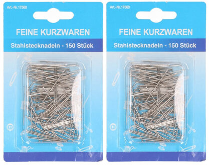 2x Setjes van 150x platte kopspelden 30 mm - Naaibenodigdheden/naaigerei - Parelkopspelden/naaispelden met platte kop