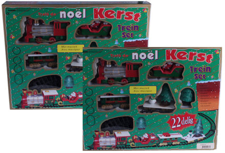 2x sets van kersttreinen - rijdende decoratie treinen met muziek en licht 22-delig