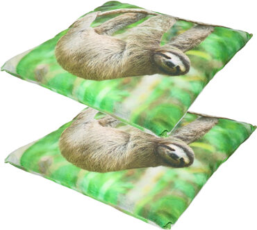 2x Sierkussen met luiaard print 35 cm - Dieren kussentjes met luiaard opdruk 35 cm