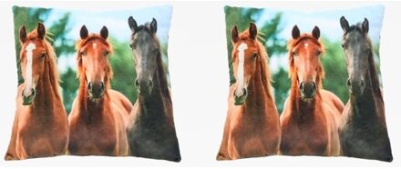 2x Sierkussens met paarden dierenprint 35 cm