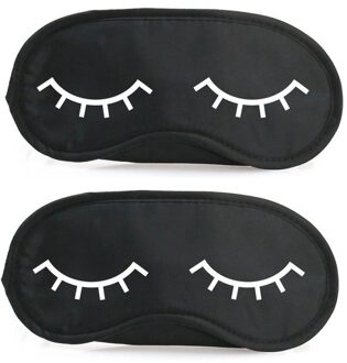 2x Slaapmaskers met slapende oogjes zwart/wit - one size - slaapmaskertje / oogmasker