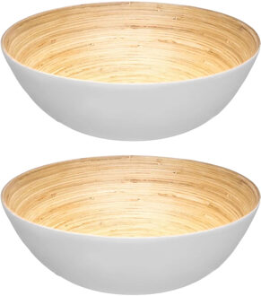 2x Slakom/serveer schaal- Bamboe - Wit - D30 cm - Saladeschalen