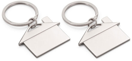 2x Sleutelhangers met huisje 5 x 3,5 cm