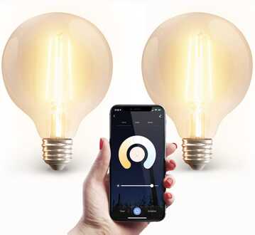 2x Smart E27 LED filament lamp - G95 - Wifi & Bluetooth - 806 lumen - 7 Watt - Warm wit tot koud wit