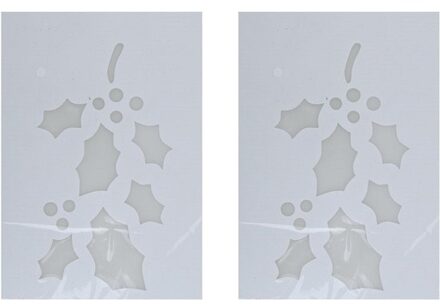 2x Sneeuwspray kerst raamsjablonen hulsttak plaatjes 35 cm - Kerst raamsjablonen Wit