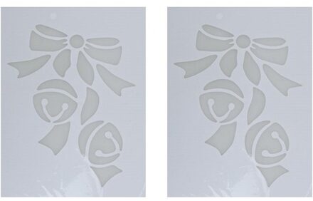 2x Sneeuwspray kerst raamsjablonen kerstbellen plaatjes 35 cm - Kerst raamsjablonen Wit