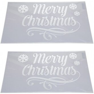 2x Sneeuwspray kerst raamsjablonen Merry Christmas plaatjes 54 cm - Kerst raamsjablonen Wit