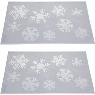 2x Sneeuwspray kerst raamsjablonen sneeuwvlokken plaatjes 54 cm - Kerst raamsjablonen Wit