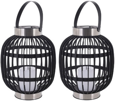2x Solar hanglantaarns zwart op zonne-energie 30 cm tuinverlichting