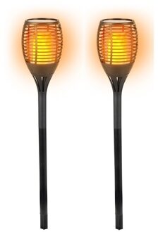 2x Solar LED tuinfakkel zwart 77 cm - Tuinverlichting/tuindecoratie led fakkels