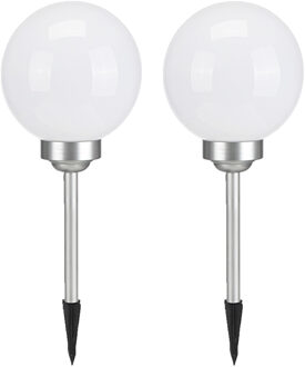 2x solar tuinlamp/prikspot bol met roterende functie op zonne-energie 20 cm