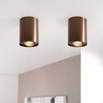 2x Solis bronzo by LUSENZ - Cilindervormige opbouwspot met enkel lichtaccent en een geborstelde bronzen coating Geborsteld brons