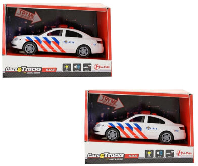 2x Speelgoed politieautootjes met licht en geluid 5.5 x 16 x 6 cm