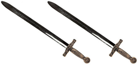 2x Speelgoed ridder verkleed zwaard goud/zilver 63 cm