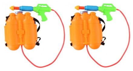 2x Speelgoed waterpistool/waterpistolen oranje - watertank rugzak met waterspuit