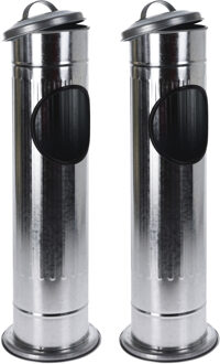 2x Staande asbakken met afvalbakje en deksel zilver 60 cm