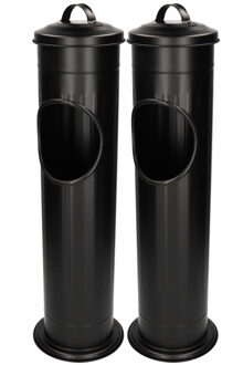 2x Staande asbakken met afvalbakje en deksel zwart 60 cm - Rookruimte - Terrasasbak - Rokers toebehoren - Rokersbenodigdheden - Rookaccessoires - Asbakken met prullenbakje