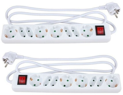 2x stekkerdoos 8-voudig met schakelaar - wit - kunststof - 1,5 meter - verlengsnoer