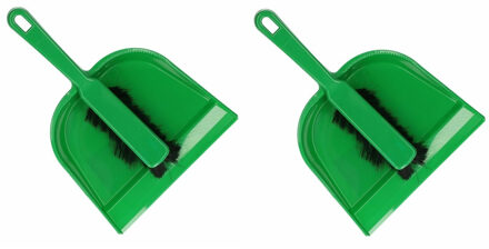 2x Stofblik van verzinkt metaal met houten steel -  23 x 21 cm - schoonmaak/huishoud artikelen