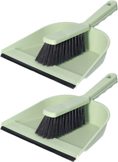 2x Stoffer en blik groen van kunststof - Schoonmaak/huishoudartikelen - Schoonmaken - Binnen vegen
