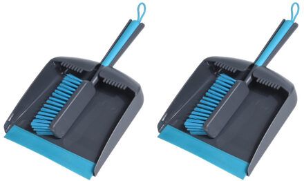 2x Stoffer en blik vierkant grijs/blauw van kunststof