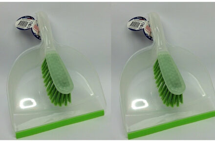 2x Stoffer en blik wit/groen 32 cm - Action products