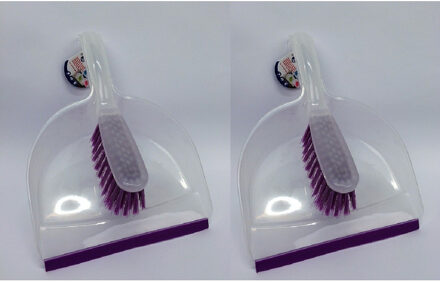 2x Stoffer en blik wit/paars 32 cm