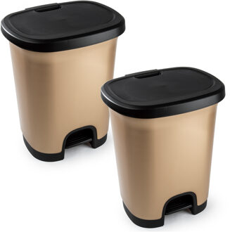 2x Stuks afvalemmer/vuilnisemmer/pedaalemmer 18 liter in het goud/zwart met deksel en pedaal