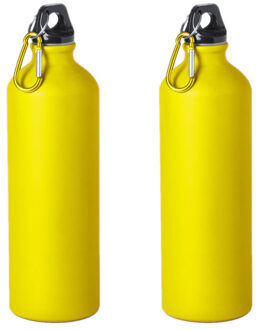 2x Stuks aluminium waterfles/drinkfles geel met schroefdop en karabijnhaak 800 ml