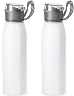 2x Stuks aluminium waterfles/drinkfles wit met klepdop en handvat 650 ml - Drinkflessen