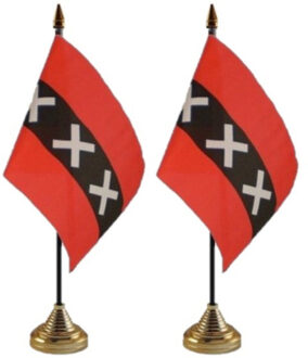 2x stuks Amsterdam tafelvlaggetjes 10 x 15 cm met standaard - thema versiering vlaggen