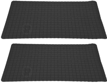 2x stuks anti-slip badmatten zwart 69 x 39 cm rechthoekig