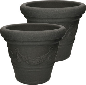 2x stuks antraciet grijze bloempotten 36 cm - Plantenpotten Grijs