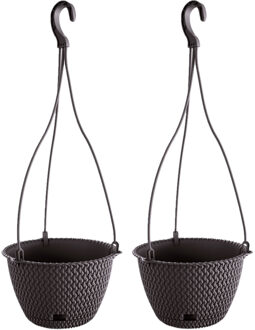 2x Stuks antraciet kunststof hangende Splofy bloempotten/plantenpotten met schotel 3 liter