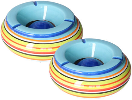 2x stuks asbak in mooie blauwe kleuren combinatie van 19 cm - Action products