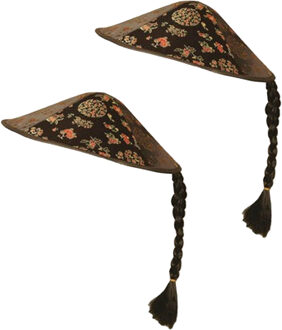 2x stuks aziatische carnaval verkleed hoed zwart met vlecht