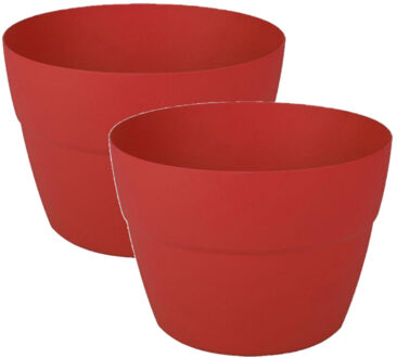 2x stuks balkon plantenpotten/bloempotten kunststof rood D30 x H21 cm - Plantenpotten