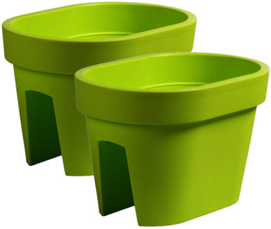 2x stuks balkon plantenpotten/bloempotten lime groen 12 liter van kunststof 40 x 27 x 25 cm - Plantenpotten