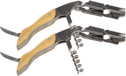 2x stuks bamboe flesopener/kelnermes 3-in-1