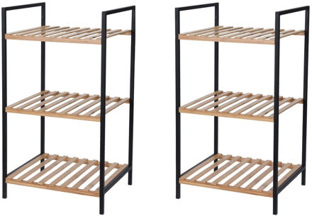 2x stuks bamboe houten badkamer kastjes/trolleys 70 cm