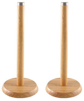 2x stuks bamboe houten keukenrolhouders rond 14 x 32 cm - Keukenrolhouders Bruin