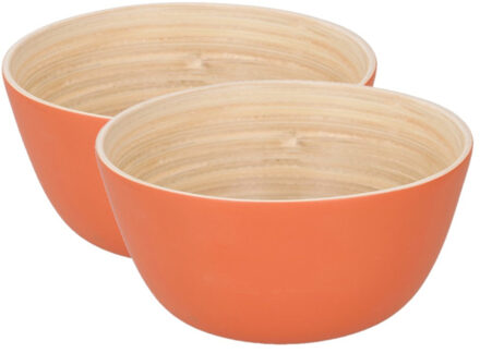 2x stuks bamboe snack schaaltje oranje 10 cm - Snack en tapasschalen