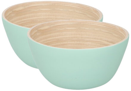 2x stuks bamboe snack schaaltje pastelgroen 10 cm - Snack en tapasschalen