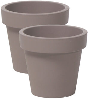 2x stuks basic plantenpot/bloempot kunststof dia 13.5 cm/hoogte 12 cm taupe - Plantenpotten