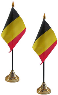 2x stuks Belgie tafelvlaggetjes 10 x 15 cm met standaard